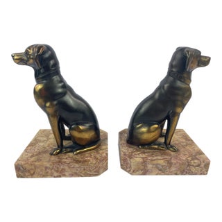 Pair of Art Deco Dog Bookends in Spelter and Marble by Jamar, France, 1930s For Sale