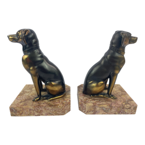 Pair of Art Deco Dog Bookends in Spelter and Marble by Jamar, France, 1930s