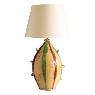 French Pottery Polychrome Vessel Lamp For Sale