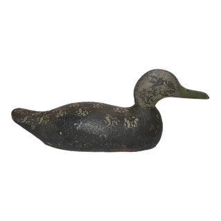 Antique Hand Carved Wood Folk Art Mallard Duck Decoy Shore Bird Sculpture Black For Sale