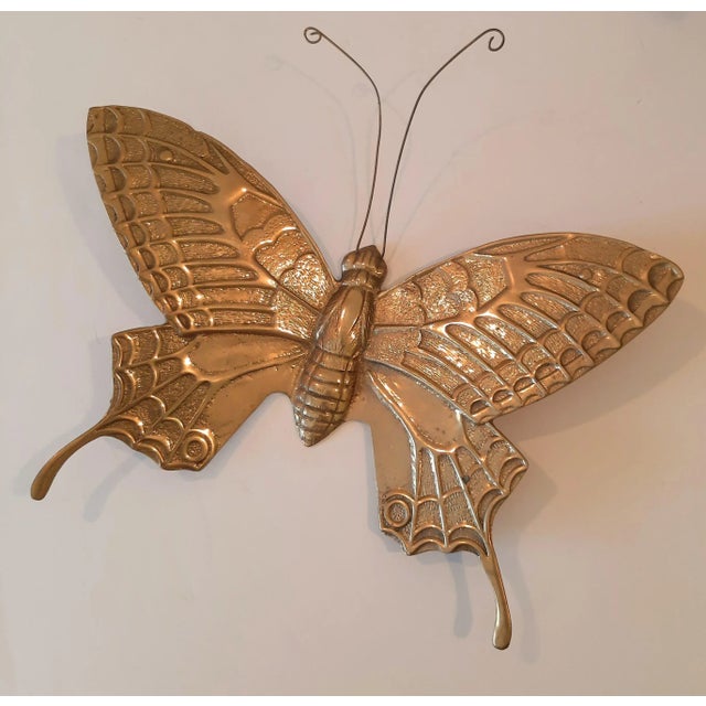 Vintage Solid Brass Butterfly Wall Sculpture Large XL For Sale - Image 13 of 13