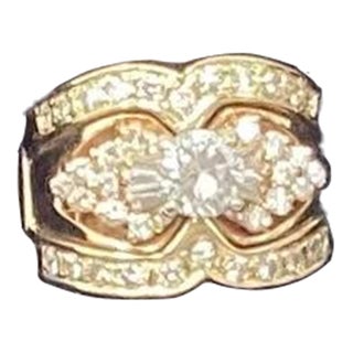 Late 20th Century 14k Gold and Brilliant Cut Diamond Engagement With Wedding Jacket Set With Diamond Accents, Size 6.25 For Sale