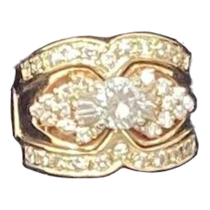 Late 20th Century 14k Gold and Brilliant Cut Diamond Engagement With Wedding Jacket Set With Diamond Accents, Size 6.25