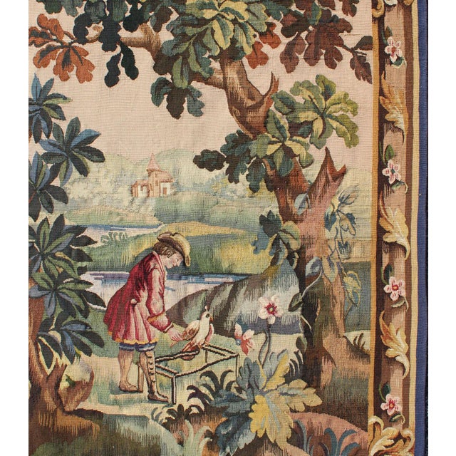 Late 19th Century Antique French Aubusson Tapestry With Woodland Scene Surrounded by Floral Border 3'7 X 5'0 For Sale - Image 5 of 6