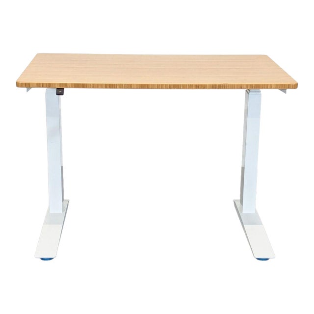 Fully Jarvis 36” Adjustable Height Standing Desk With Bamboo Top and White Frame For Sale