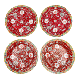 Vintage Chinese Mun Shou Longevity Porcelain Plates - Set of 4