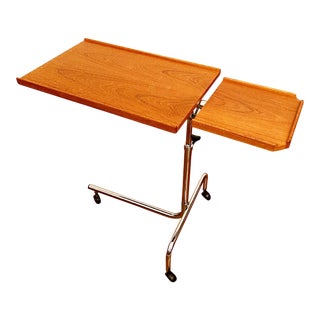 Teak Hmn Denmark Rolling Adjustable Table / Bar Cart / Desk For Sale