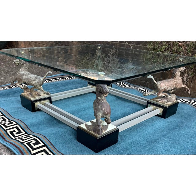 Maison Charles 1970s French Maison Charles Flying Horses of Gansu Bronze & Brass Cocktail Table For Sale - Image 4 of 7