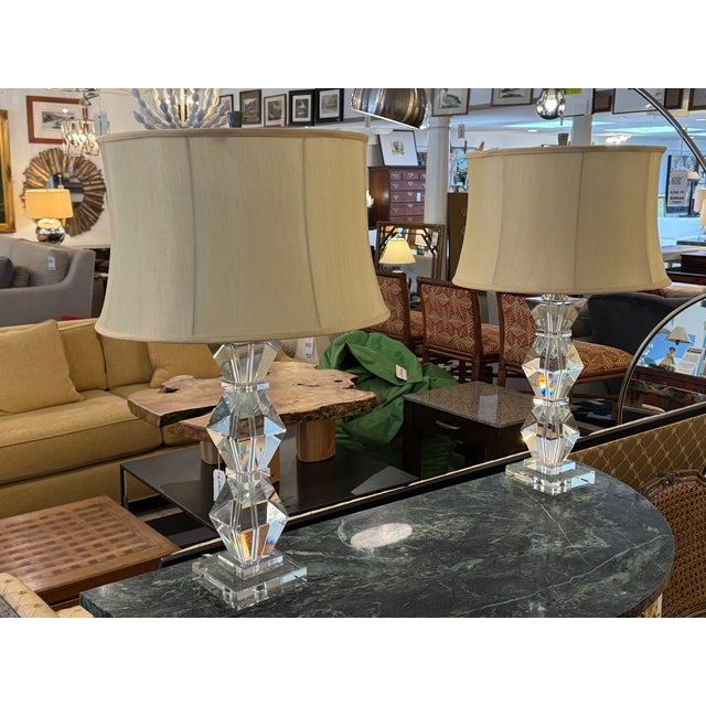 Design Plus Gallery presents a Pair of Crystal Table Lamps from Ethan Allen. The lamps have geometric shapes that bring...