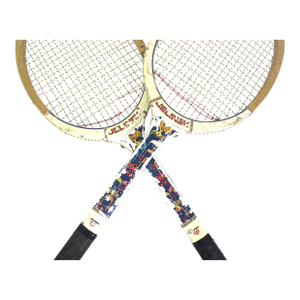 Curated Set of Vintage Wooden Tennis Rackets for Designer Decorating Two Wood Racquet Beach House