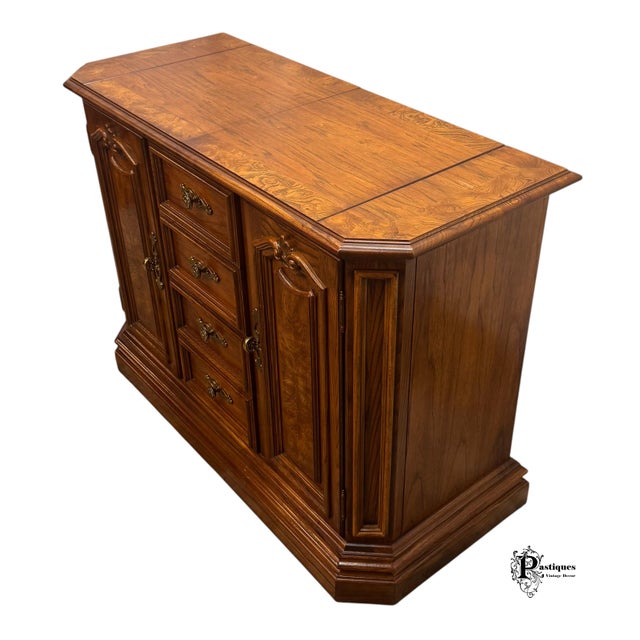 Late 20th Century Vintage American of Martinsville French Country Style Oak & Burl Wood Flip Top Server / Storage Cabinet For Sale - Image 5 of 12