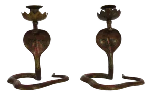 Bronze Cobra Candlesticks with Engraving, 1950s, Set of 2