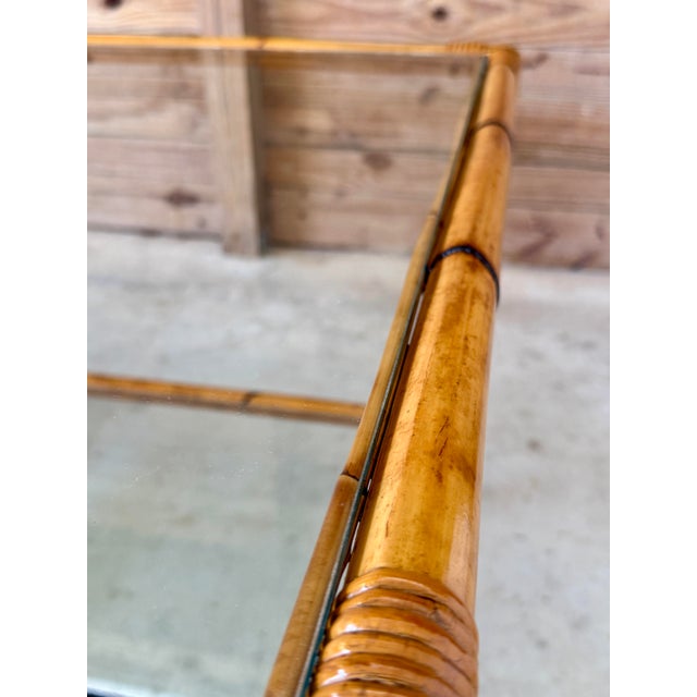 Pair of Mid-20th Century Refinished Two-Tier Rattan Side Tables With Glass Shelves For Sale - Image 9 of 12