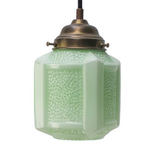 French Art Deco Green Clichy Glass Pendant Lamp For Sale