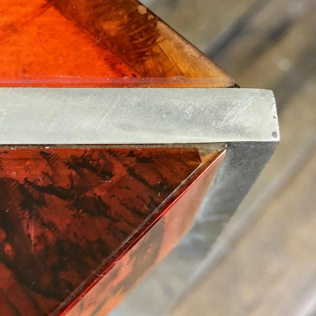 Tortoiseshell Acrylic & Steel Table, Italy, 1970s For Sale - Image 14 of 16