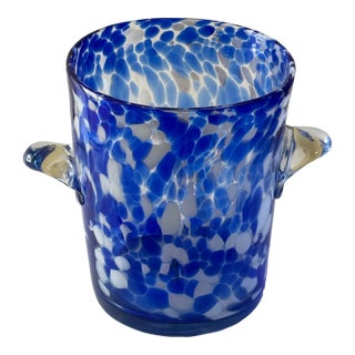 1980s Venini Murano Style Blown Glass Blue and White Ice Bucket For Sale