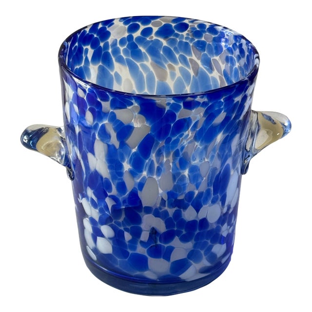 1980s Venini Murano Style Blown Glass Blue and White Ice Bucket For Sale