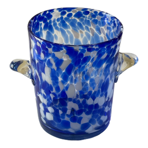 1980s Venini Murano Style Blown Glass Blue and White Ice Bucket