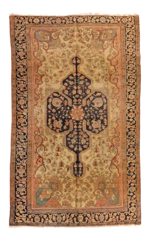 Antique Persian Rose Beige and Navy Blue Farahan Sarouk Rug, circa 1880-1900
