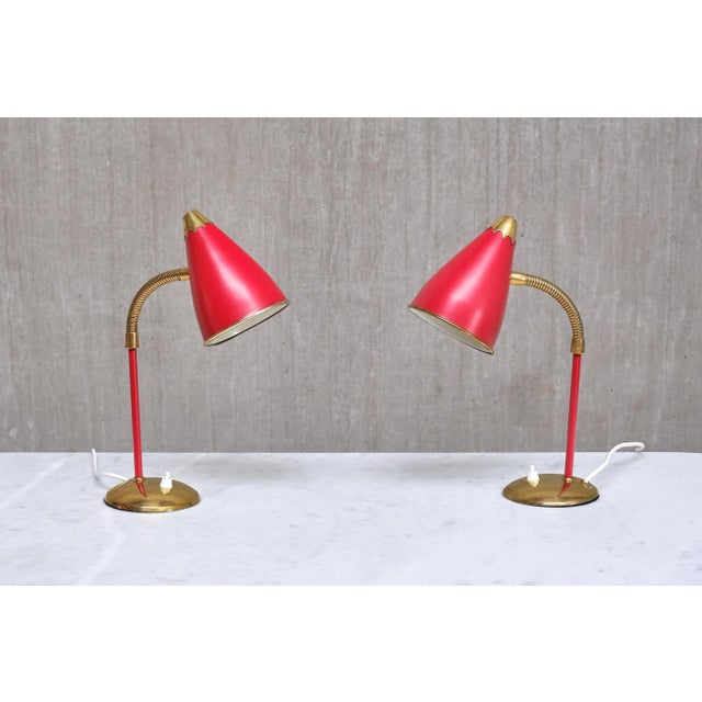 This rare pair of table lamps was produced by tr & co in norway in the 1960s. Each lamp is signed "tr&co" and marked with...