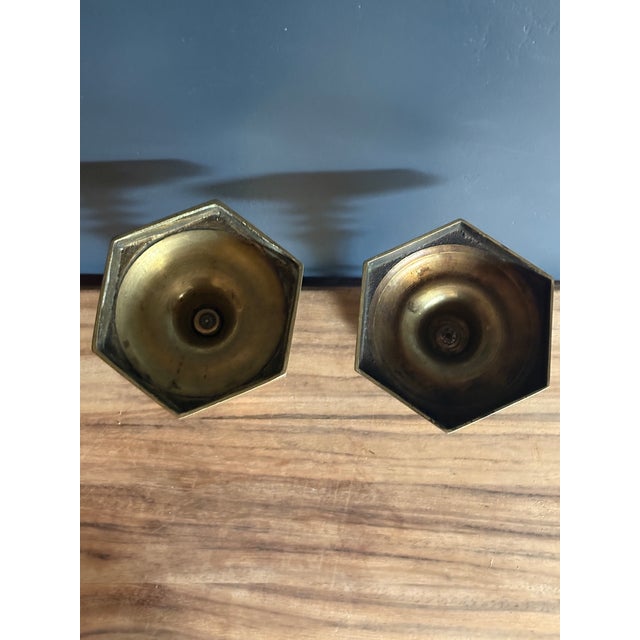 Pair of 19th Century French Brass Candlesticks, Hexagonal Base For Sale - Image 4 of 4