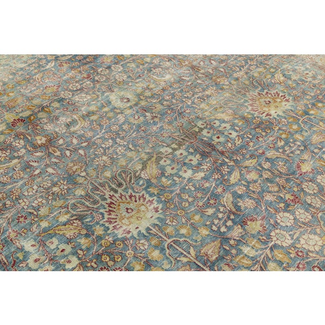 Blue Antique Mashad Wool Rug With Allover Palmette Motifs & Muted Blue Patina For Sale - Image 8 of 12