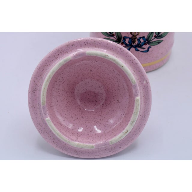 Large Vintage French Pink Ceramic Apothecary Jar For Sale - Image 4 of 10