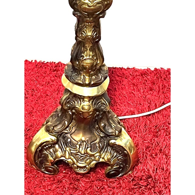 1920s Brass Floor Lamp with Fabric Shade from Unbekannt, 1920s For Sale - Image 5 of 11
