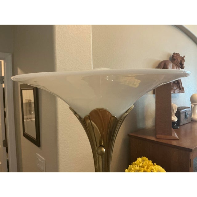 Stiffel Stiffel Tulip Torchiere Floor Lamp, Matching Hanging Lights 3 & Sconces 3 For Sale - Image 4 of 7