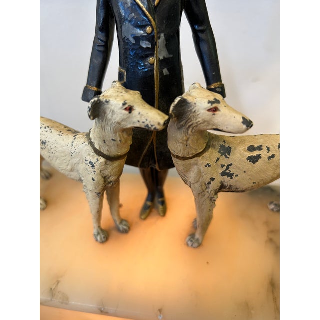 Art Deco Antique Illuminated Sculpture of Lady Walking Dogs For Sale - Image 4 of 14