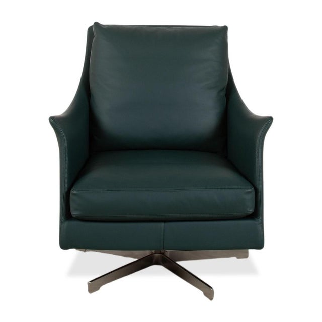Set of Green Leather Boss Armchair and Ottoman with Manual Function from Flexform For Sale - Image 14 of 18