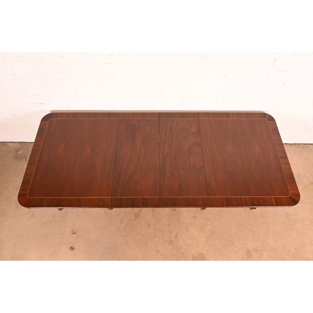 1960s Kittinger Regency Banded Mahogany Double Pedestal Extension Dining Table, Newly Refinished For Sale - Image 5 of 16