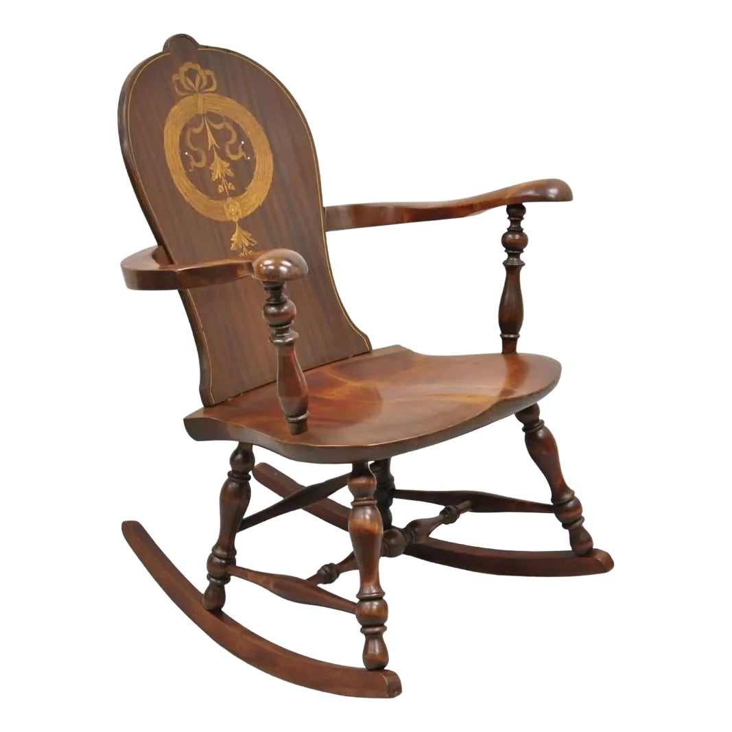 Antique Art Nouveau Cherry Wood Rocking Chair Rocker With Wreath ...