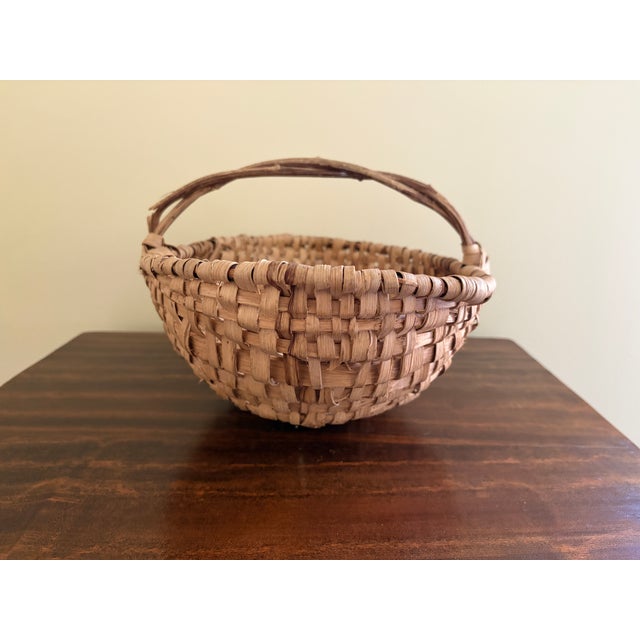 Antique American Splint Oak Basket With Handled Form, Early 20th Century For Sale - Image 10 of 11
