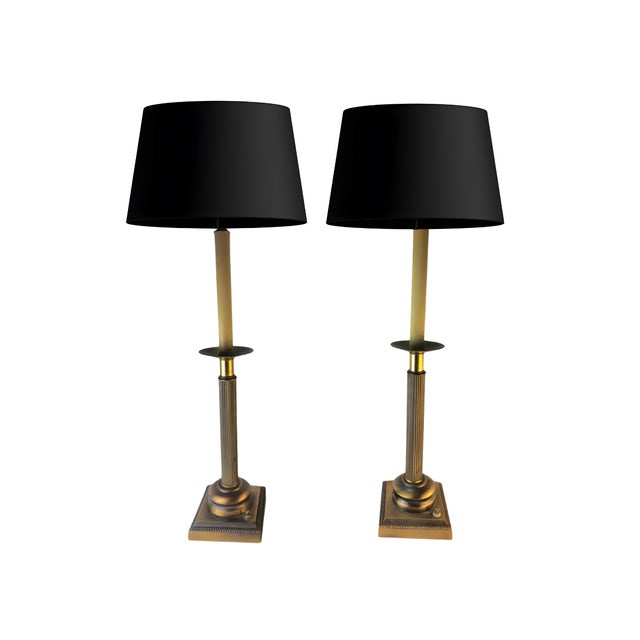 Robert Abbey Attributed Brass Candlestick Regency Lamps - A Pair For Sale - Image 11 of 11