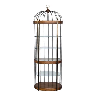 1980s Vintage Wood and Brass Birdcage Etagere For Sale