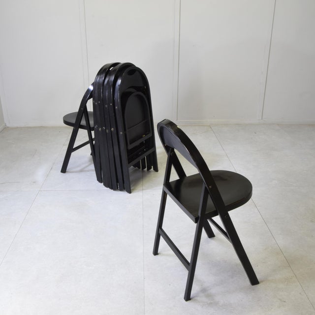 Tric Folding Chairs in Black Lacquered Beech by Achille & Pier Giacomo Castiglioni for Bernini, 1960s, Set of 8 For Sale - Image 6 of 10