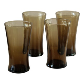 1970s Anchor Hocking Linden Mocha Tawny Brown Glass Flared Tumblers – 16oz, Retro Mid-Century For Sale