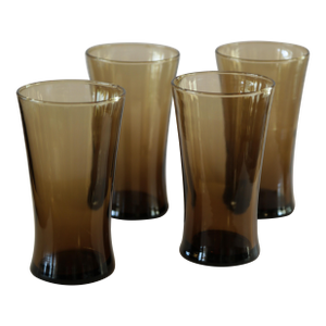 1970s Anchor Hocking Linden Mocha Tawny Brown Glass Flared Tumblers – 16oz, Retro Mid-Century