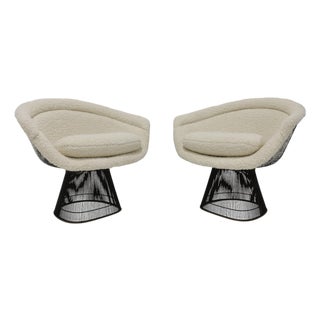 Warren Platner for Knoll Bronze Frame Lounge Chairs in Holly Hunt Teddy For Sale
