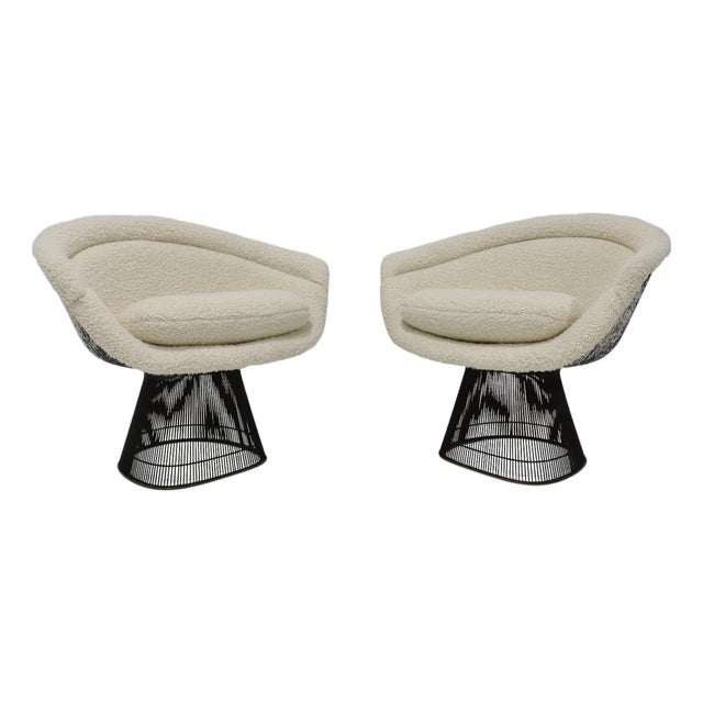 Warren Platner for Knoll Bronze Frame Lounge Chairs in Holly Hunt Teddy For Sale