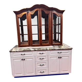 Coastal Vintage Display Cabinet / Hutch With Lighting For Sale