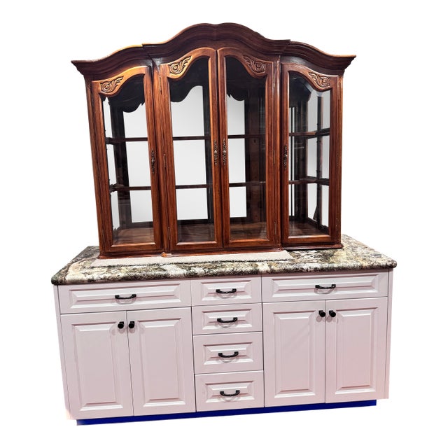 Coastal Vintage Display Cabinet / Hutch With Lighting For Sale