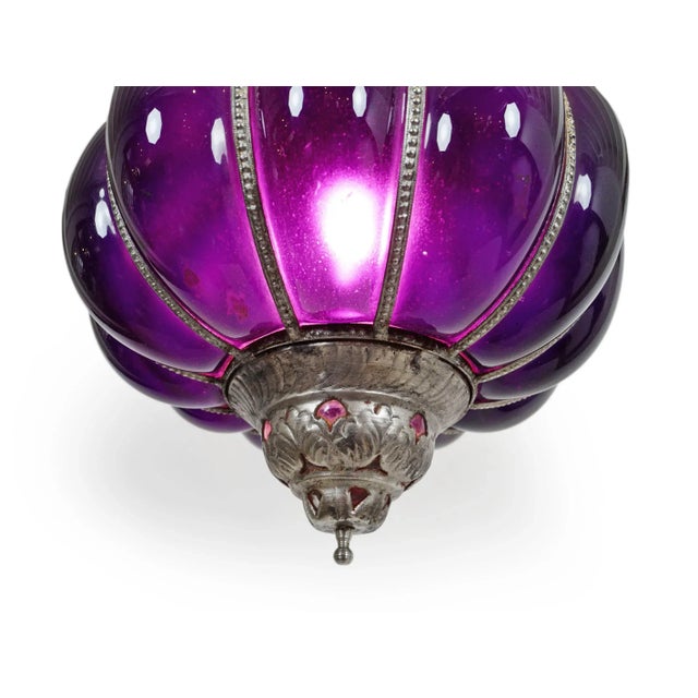 Vintage Indian Purple Glass Pumpkin Pendant Light For Sale - Image 4 of 5