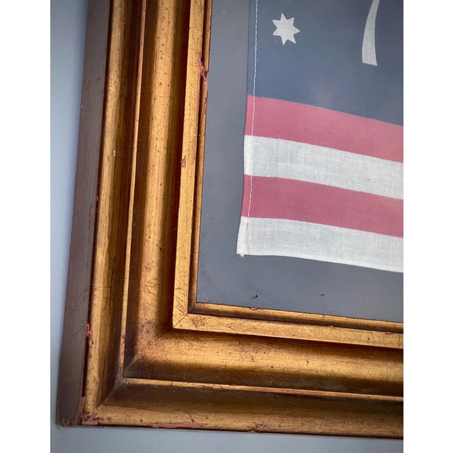 Real Vintage American Revolutionary Flag Bicentennial 13 Star Cotton in Gilt Antique Frame For Sale - Image 4 of 7