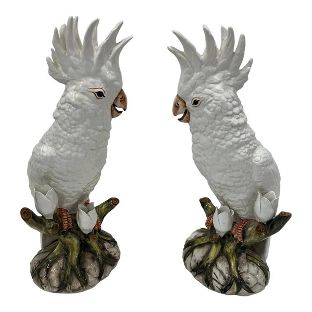 Pair of 1960s Italian Ceramic Cockatoos For Sale