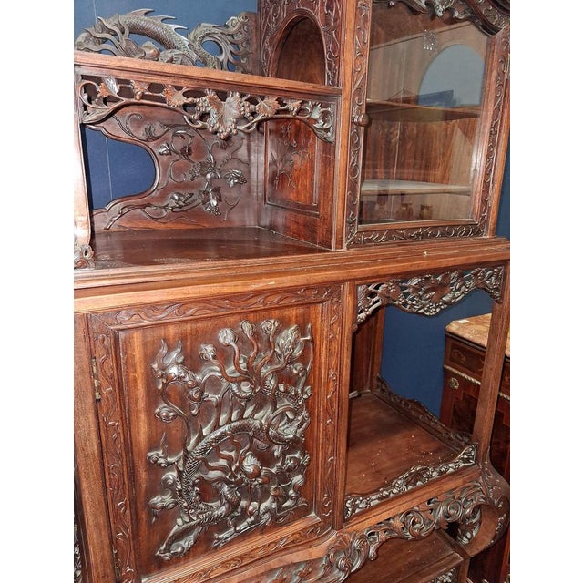 Japanese-Style Carved Wooden Display Cabinet For Sale - Image 4 of 8