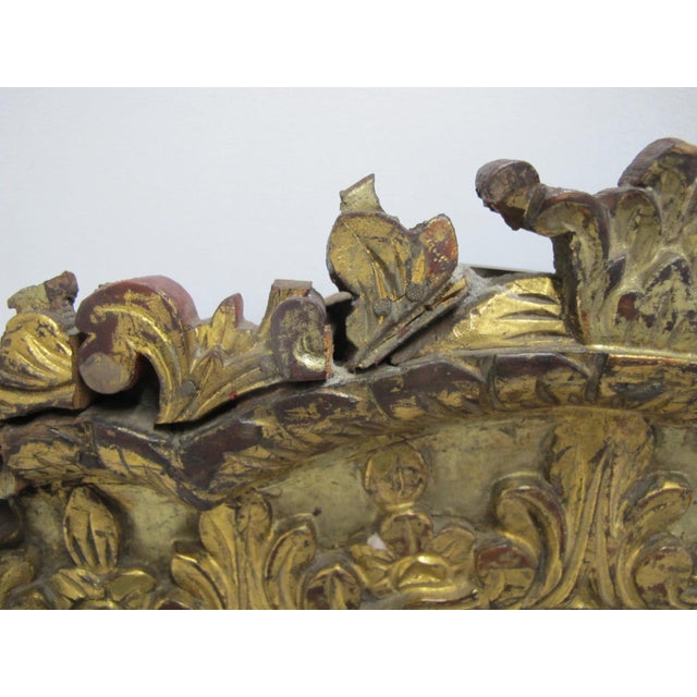 Wood Antique Chinese Carved Lotus Flower Gilt Wood Wall Hanging Mirror For Sale - Image 7 of 11