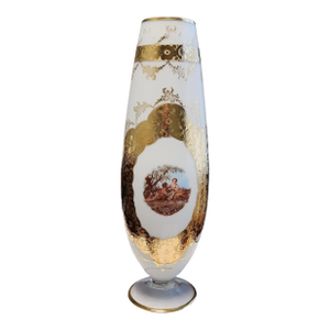 19th Century French Opaline Vase With Boucher's La Musette