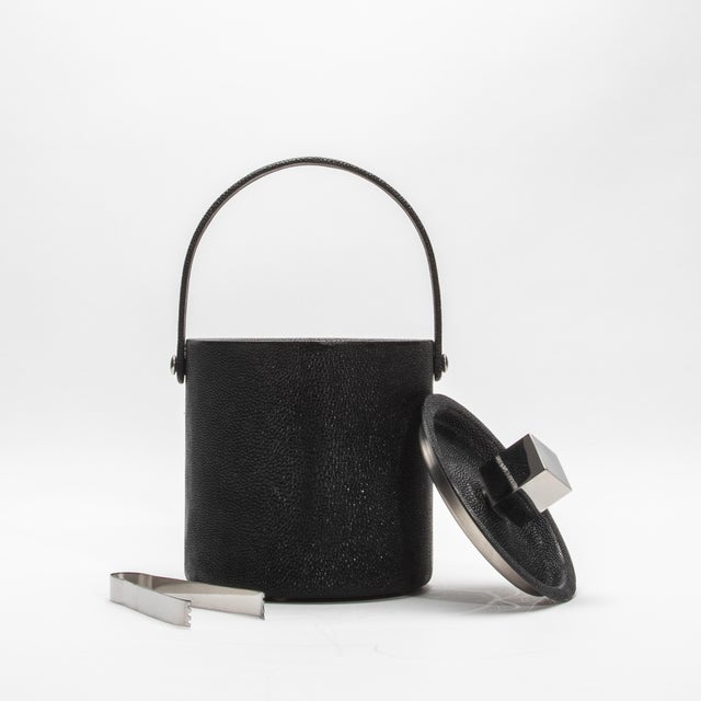Kifu Paris Ice Bucket in Black Shagreen With Stainless Steel Detail by Kifu Paris For Sale - Image 4 of 12